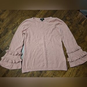 Women's 100% Cashmere Charter Club Pink Ruffle Sleeve Sweater Size M.